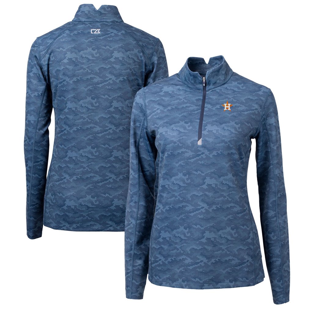 Houston Astros Cutter & Buck Women's Traverse Camo Print Stretch Quarter-Zip Pullover Top - Navy