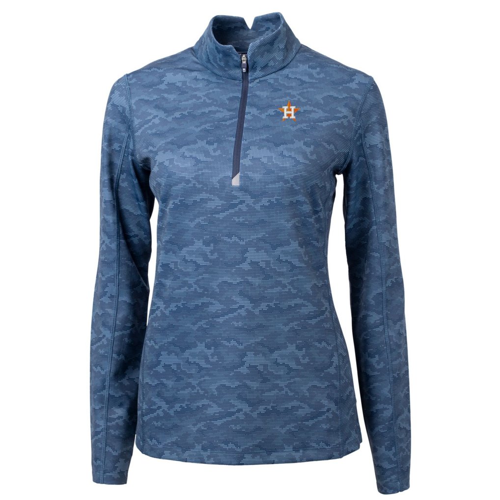 Houston Astros Cutter & Buck Women's Traverse Camo Print Stretch Quarter-Zip Pullover Top - Navy