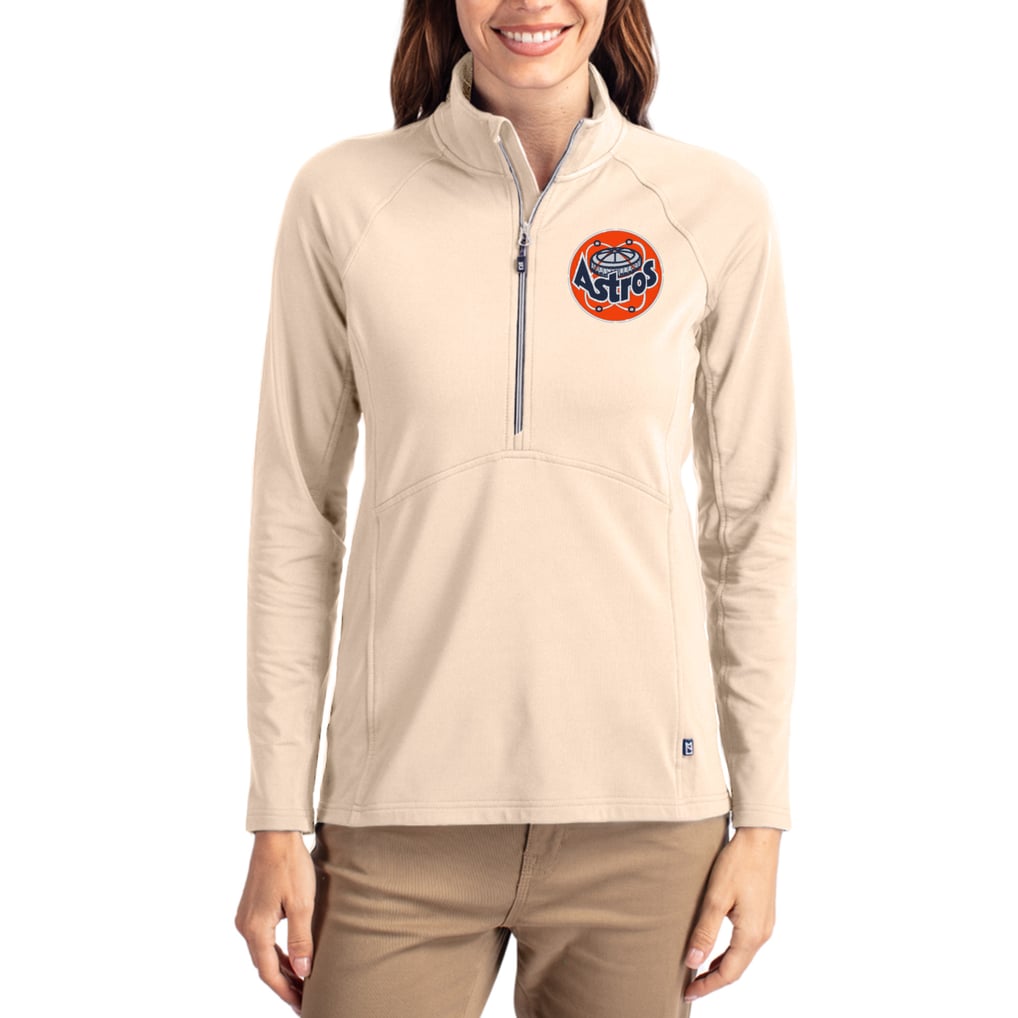 Houston Astros Cutter & Buck Women's Cooperstown Collection Adapt Eco Knit Stretch Half-Zip Pullover - Tan