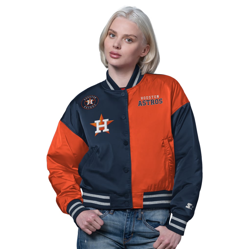 Houston Astros Starter Women's Offside Cropped Full-Snap Varsity Jacket - Navy/Orange