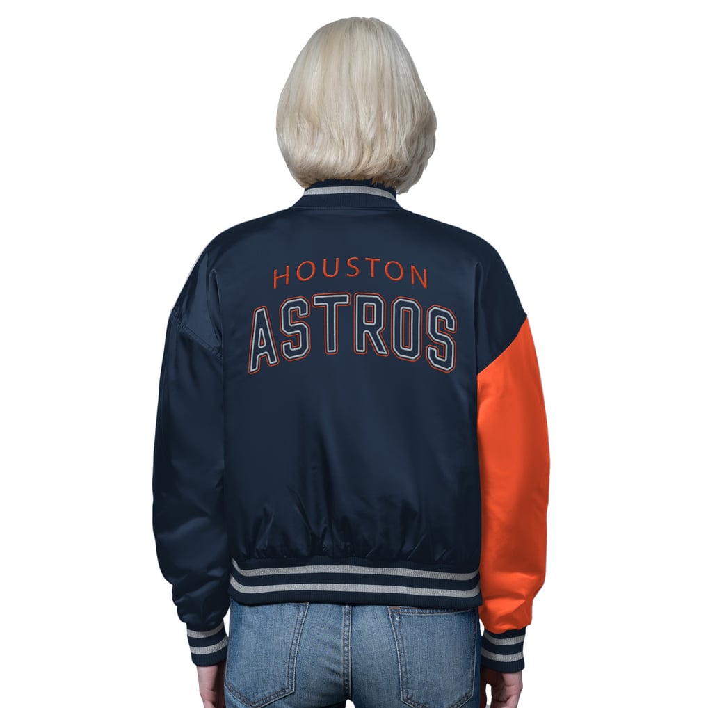 Houston Astros Starter Women's Offside Cropped Full-Snap Varsity Jacket - Navy/Orange