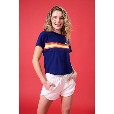 Houston Astros Terez Women's Stripe Logo T-Shirt - Navy