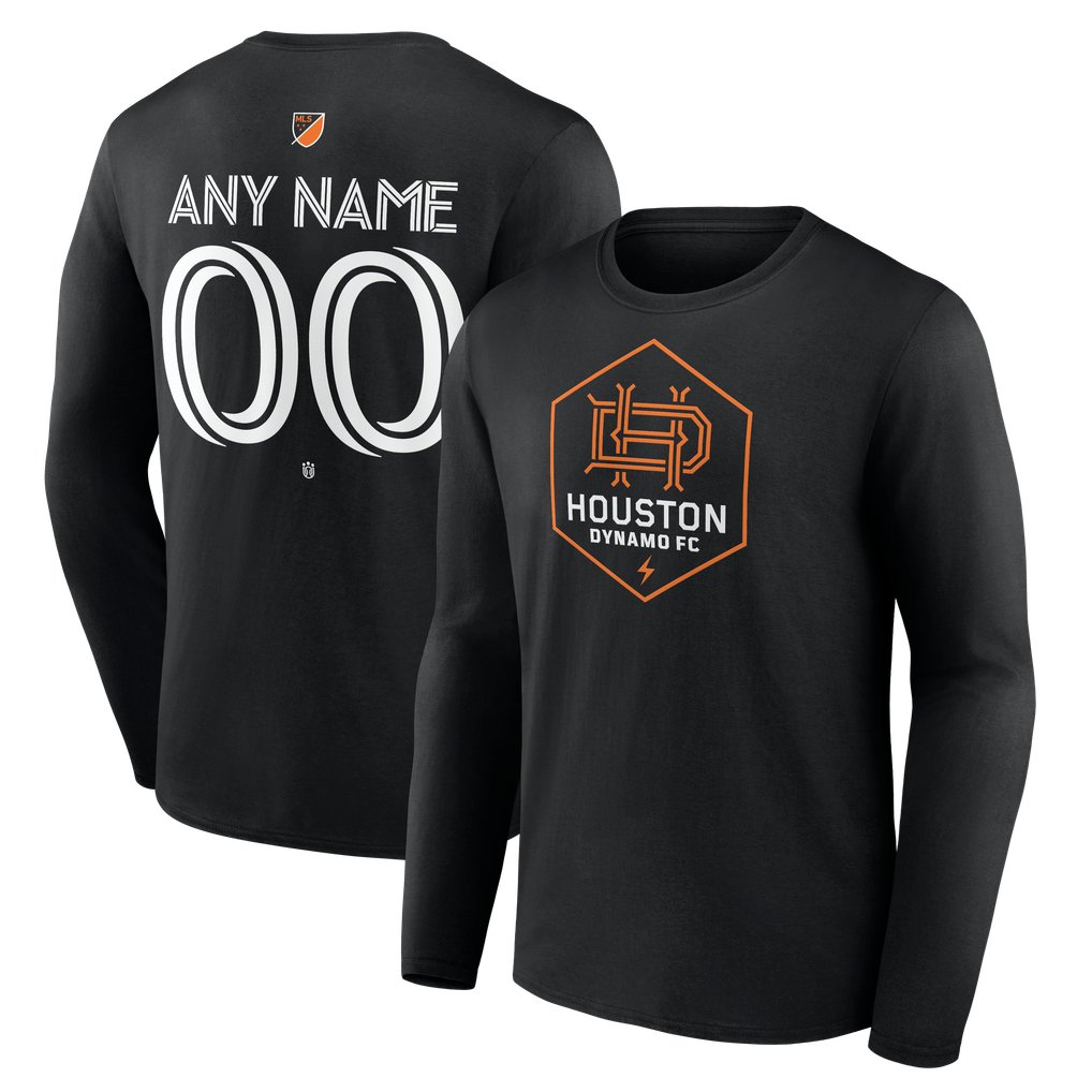 Houston Dynamo FC Authentic Stack Personalized Any Name & Number Long Sleeve T-Shirt - Black