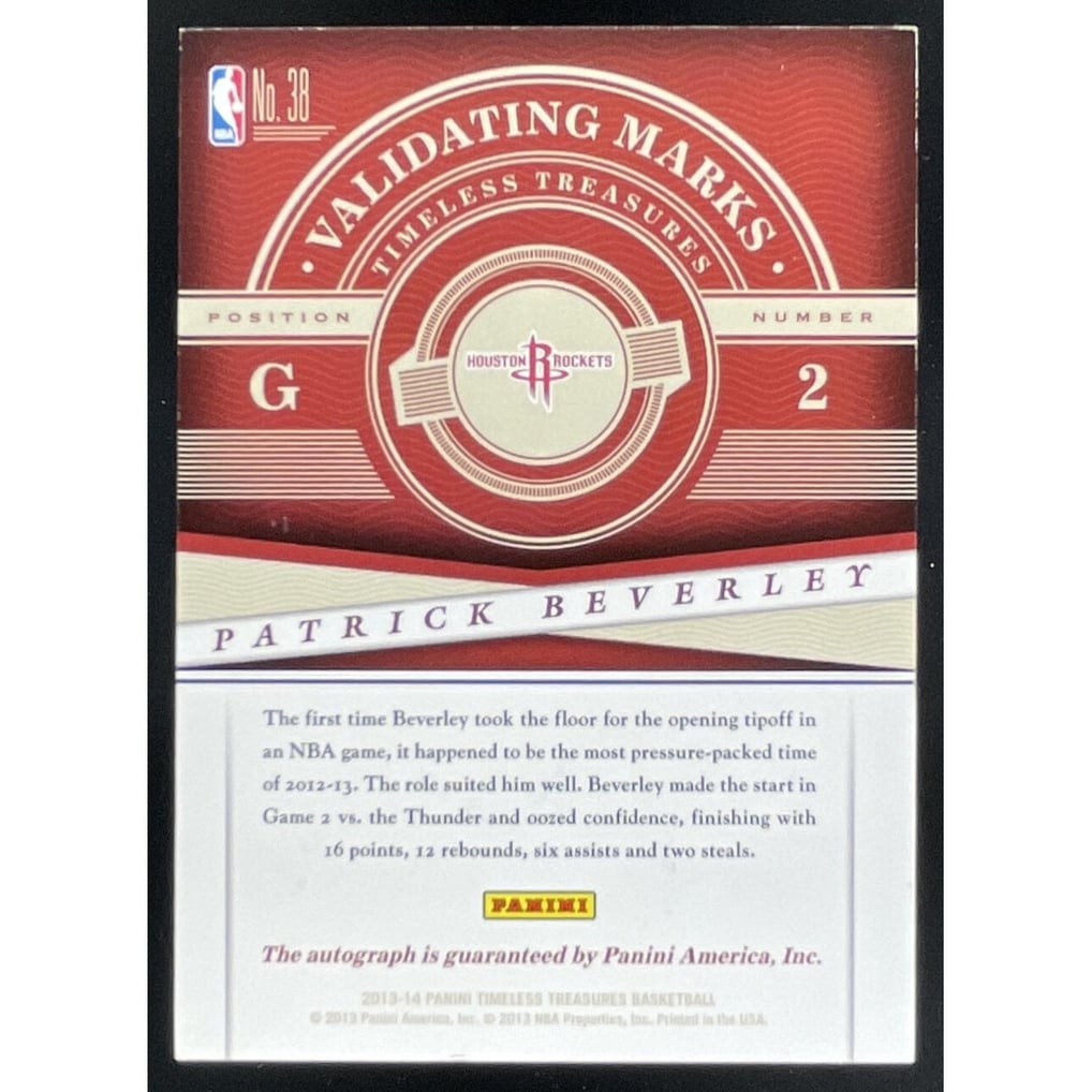 2013 Timeless Treasures Validating Marks Sapphire #38 Patrick Beverley Auto /49