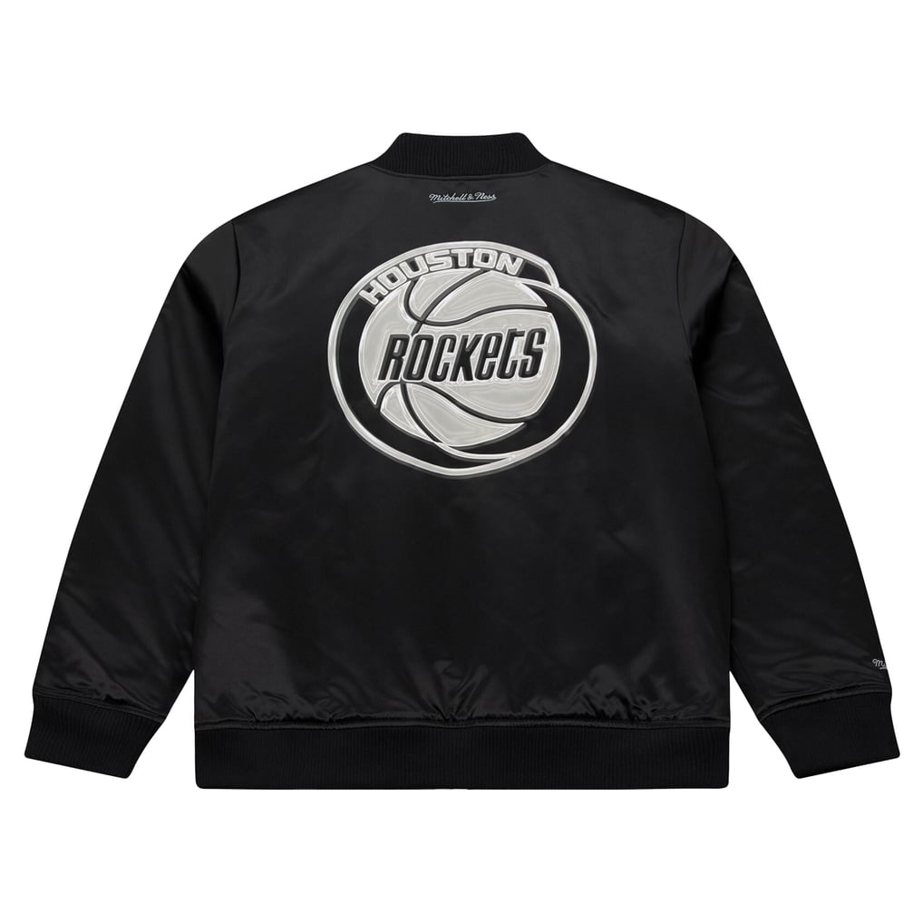 Houston Rockets Mitchell & Ness Chrome Satin Bomber Full-Zip Jacket - Black
