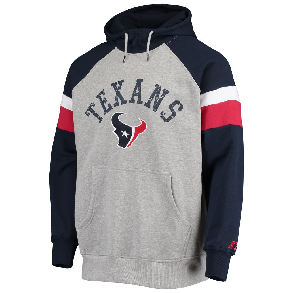 Houston Texans Starter Home Run Raglan Pullover Hoodie - Heathered Gray/Navy