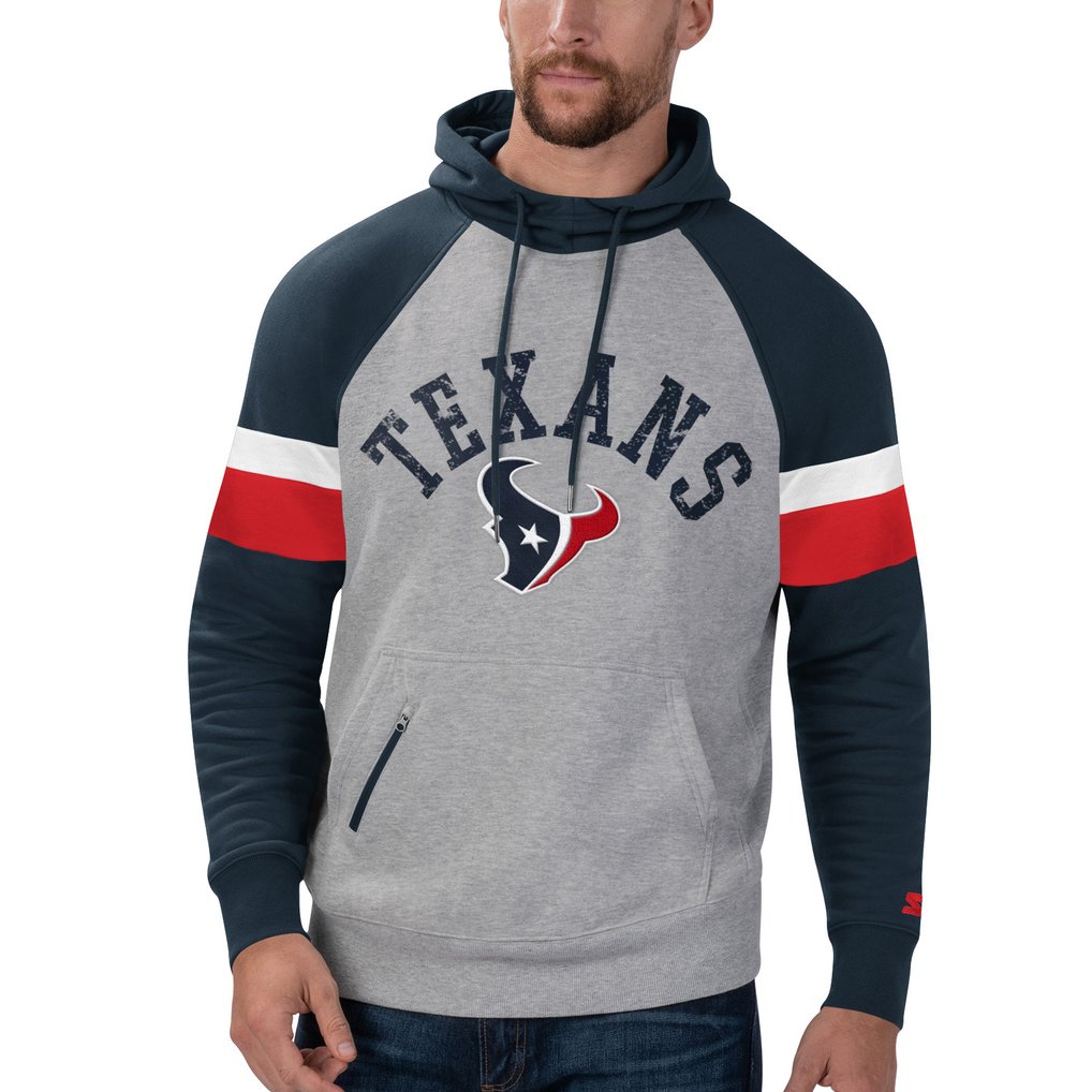 Houston Texans Starter Home Run Raglan Pullover Hoodie - Heathered Gray/Navy