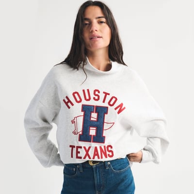 Houston Texans Abercrombie & Fitch Women's Sunday Oversized Funnel Neck Sweatshirt - Heather Gray