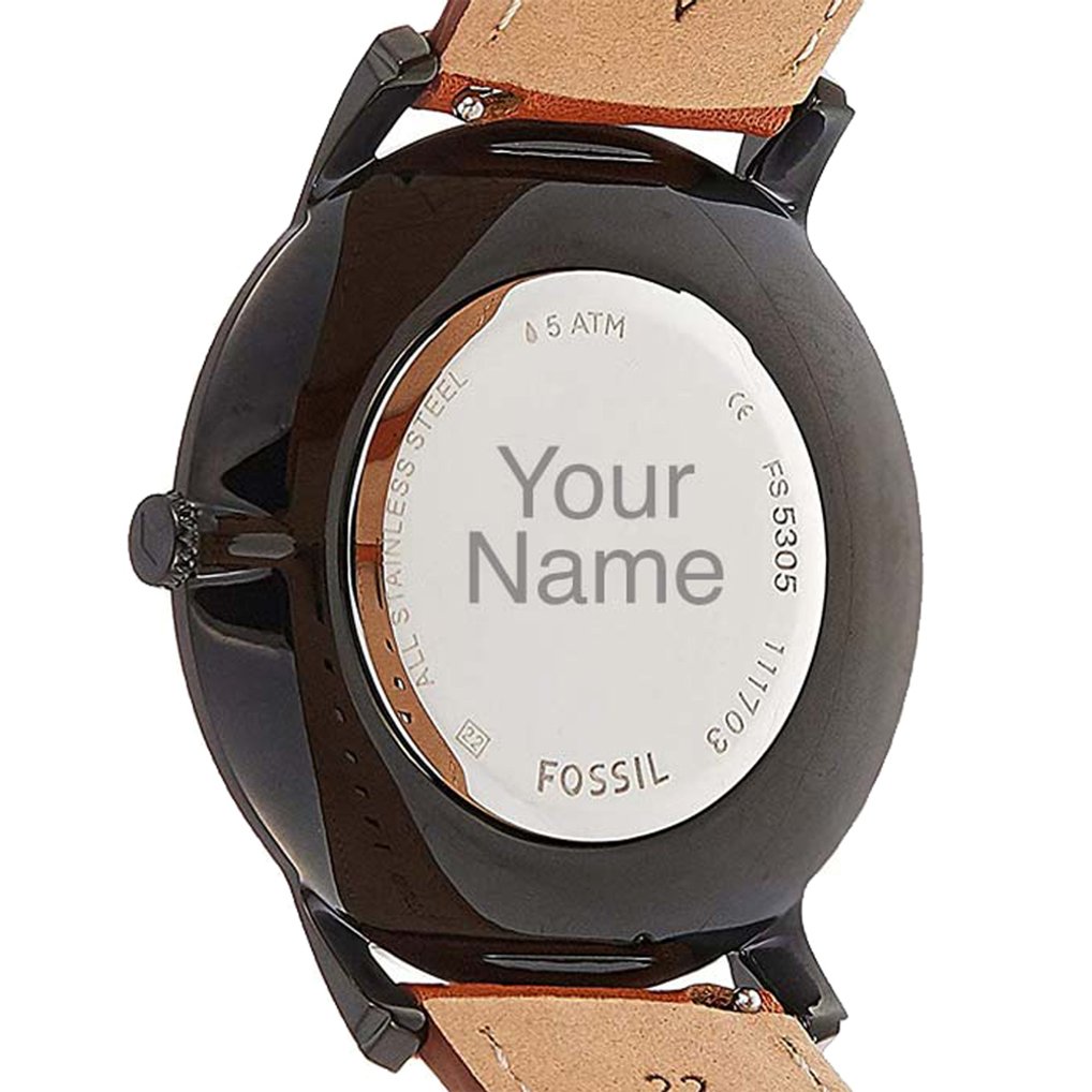 Howard Bison Fossil Personalized Minimalist Slim Light Brown Leather Watch - Black