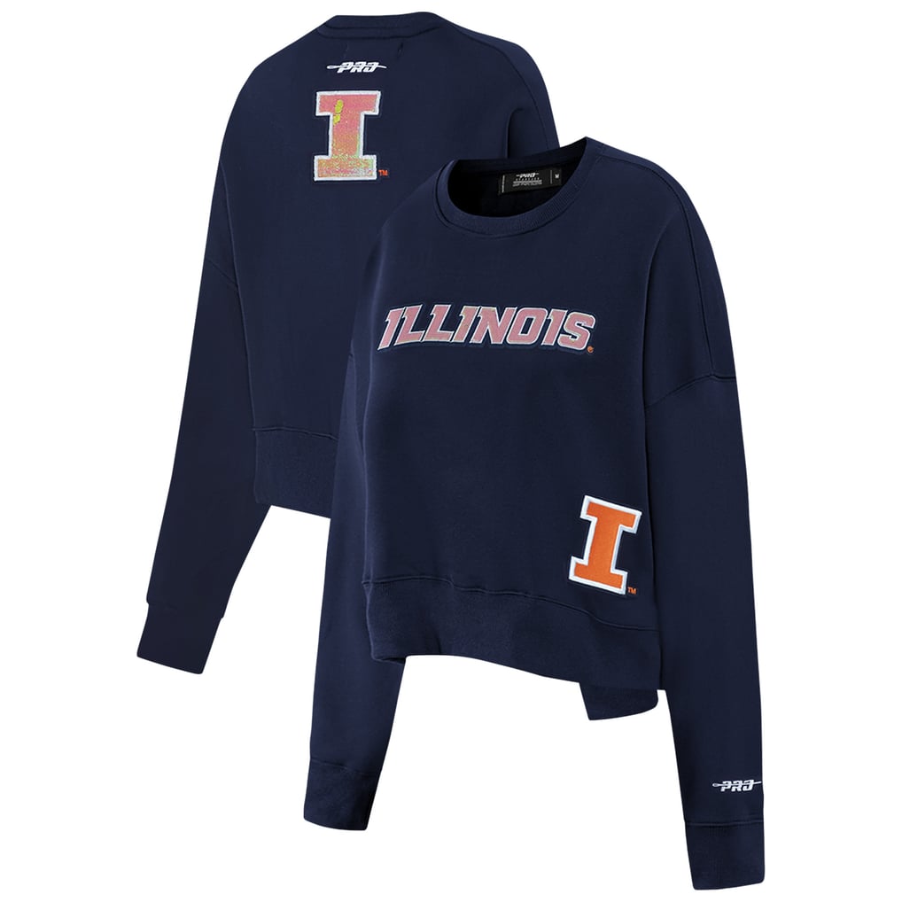 Illinois Fighting Illini Pro Standard Women's Sequin Boxy Cropped Pullover Sweatshirt - Navy