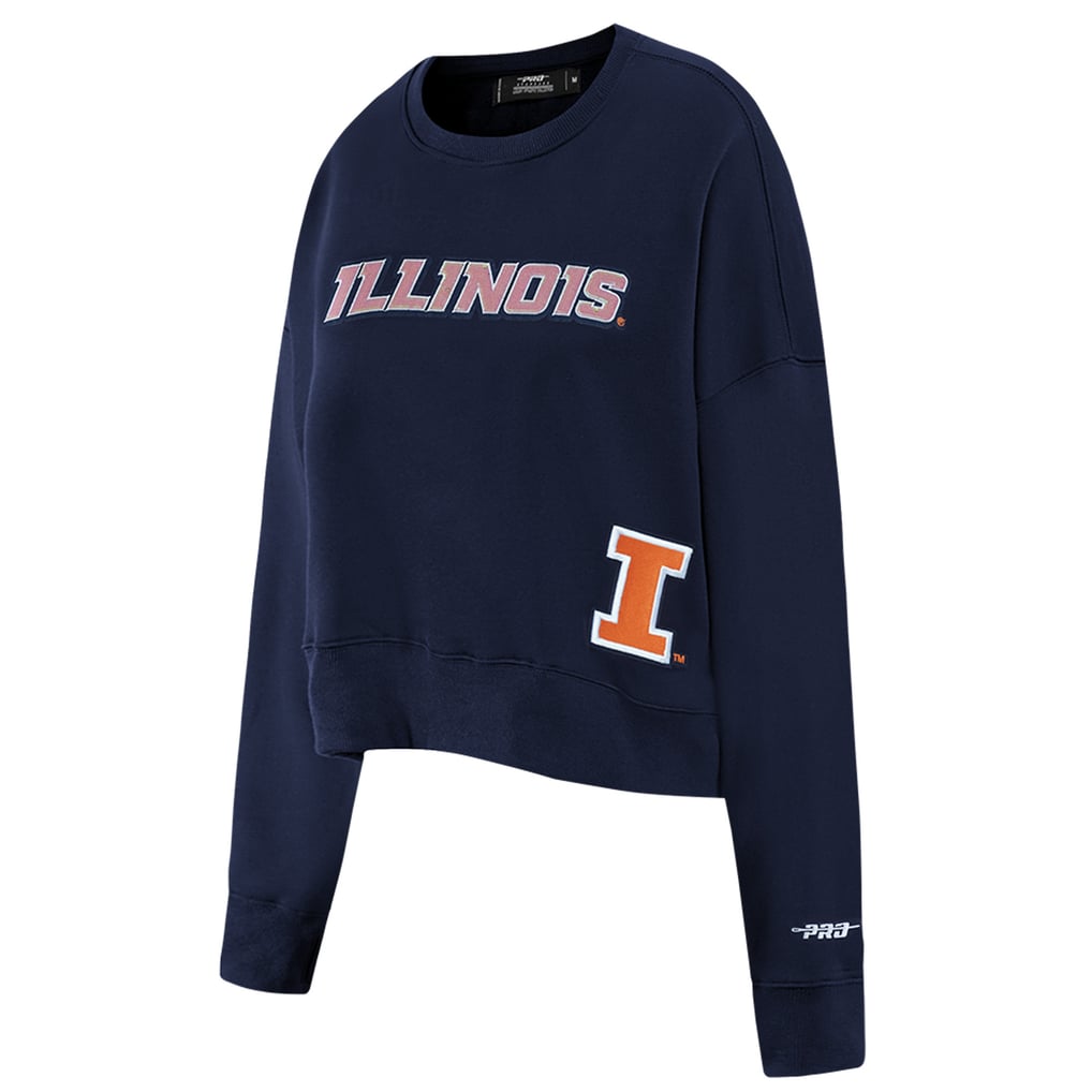 Illinois Fighting Illini Pro Standard Women's Sequin Boxy Cropped Pullover Sweatshirt - Navy