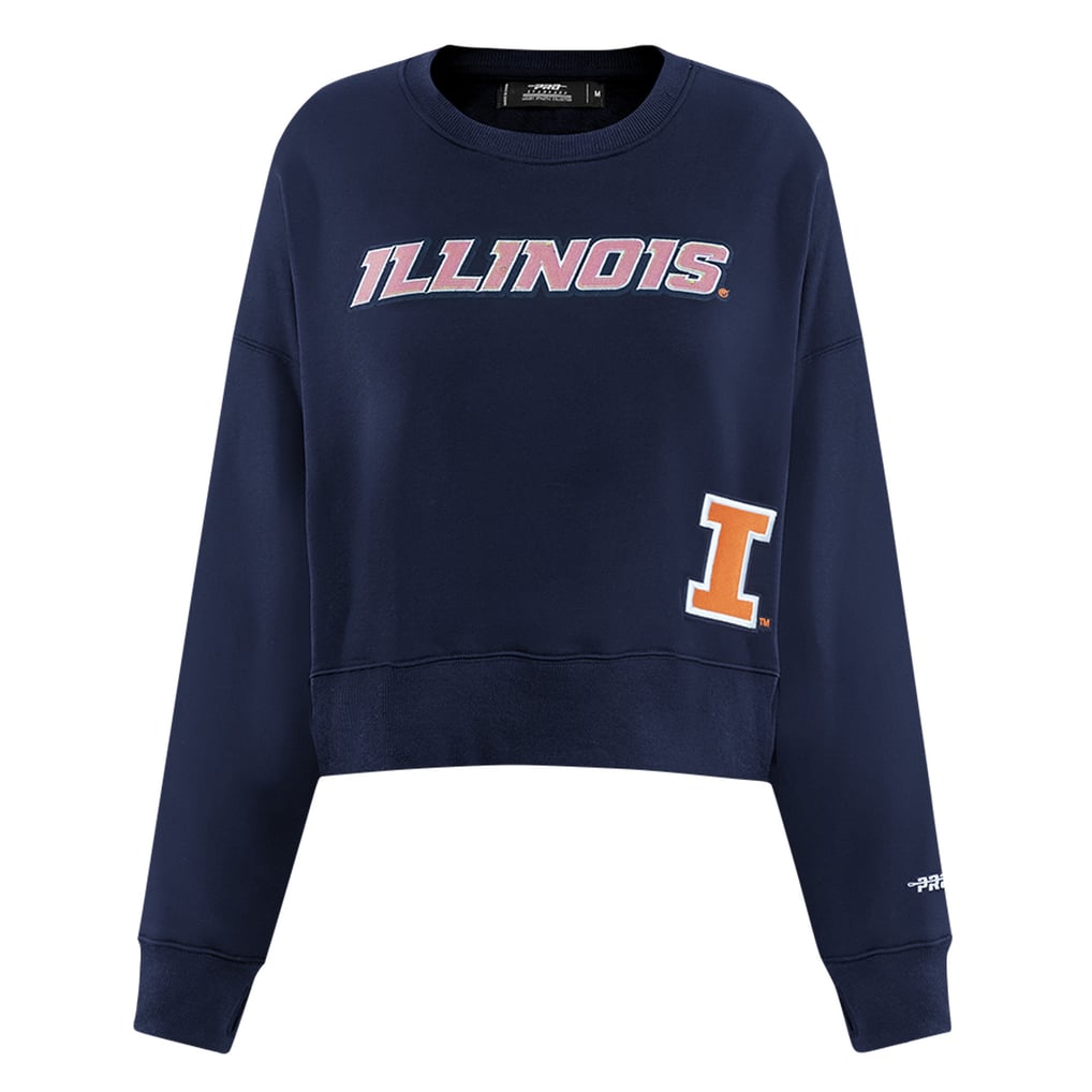 Illinois Fighting Illini Pro Standard Women's Sequin Boxy Cropped Pullover Sweatshirt - Navy