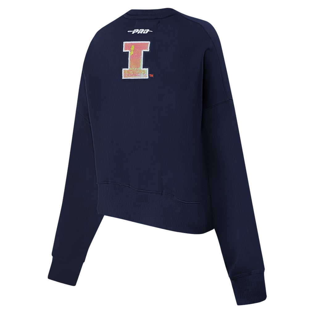 Illinois Fighting Illini Pro Standard Women's Sequin Boxy Cropped Pullover Sweatshirt - Navy