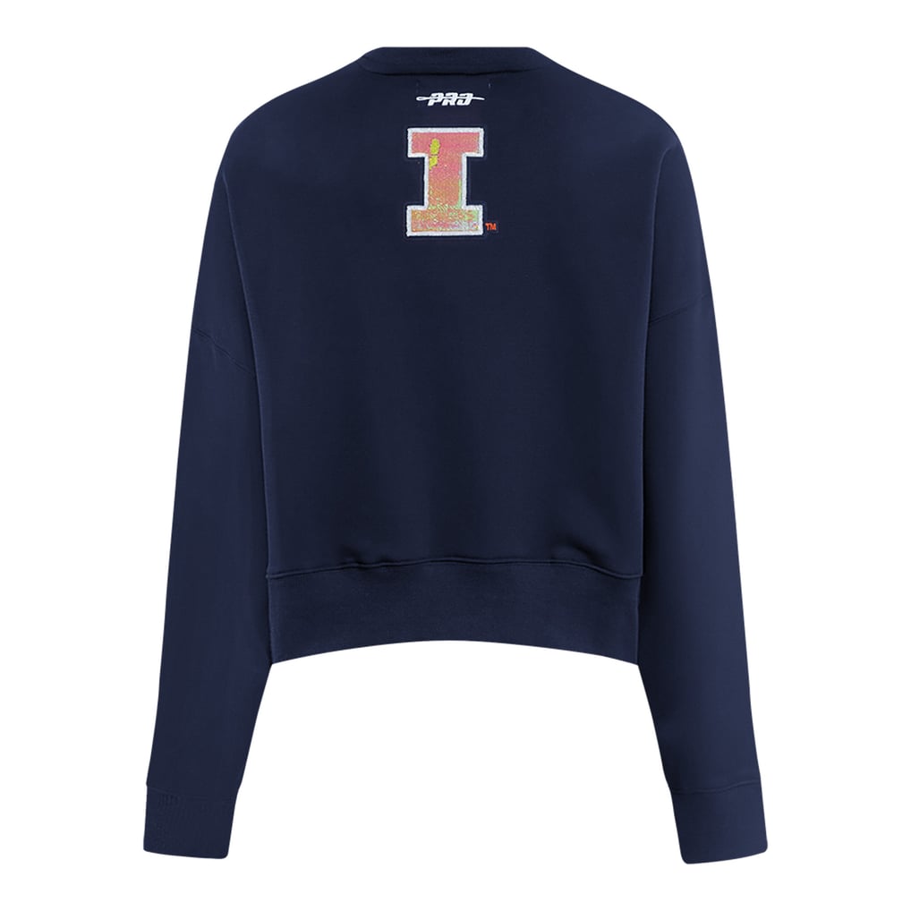 Illinois Fighting Illini Pro Standard Women's Sequin Boxy Cropped Pullover Sweatshirt - Navy