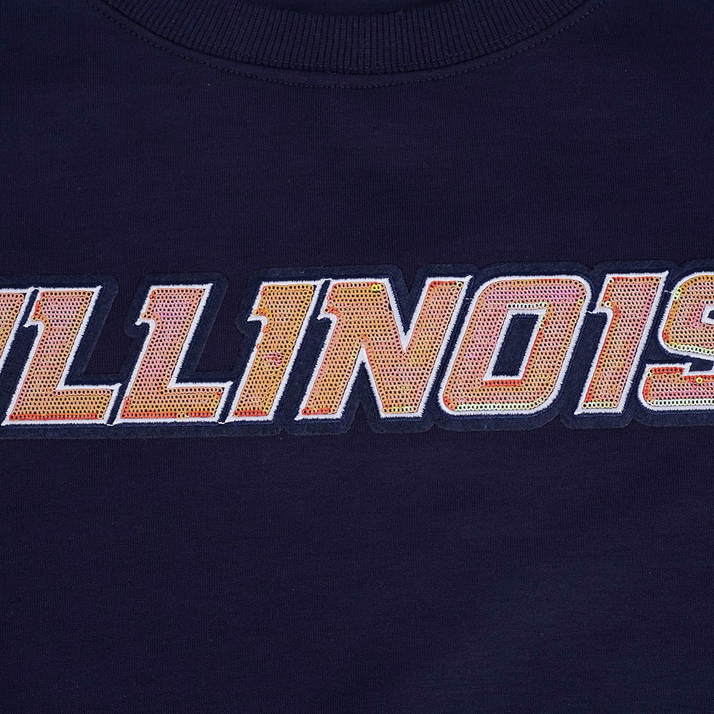 Illinois Fighting Illini Pro Standard Women's Sequin Boxy Cropped Pullover Sweatshirt - Navy