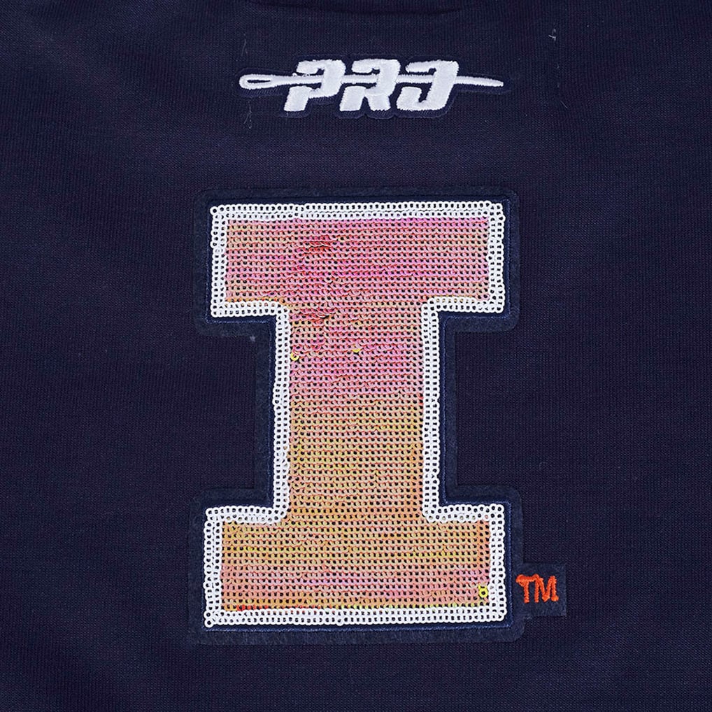 Illinois Fighting Illini Pro Standard Women's Sequin Boxy Cropped Pullover Sweatshirt - Navy