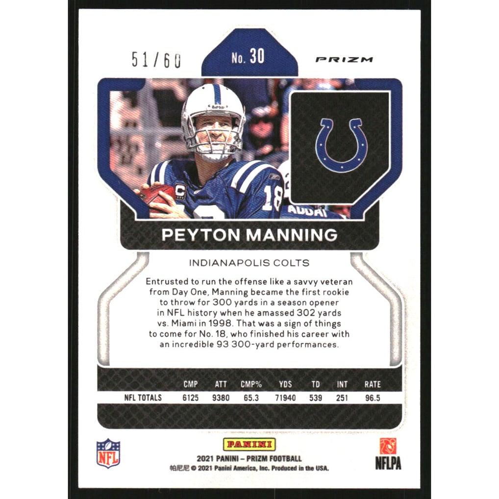 2021 Panini Prizm Prizms Orange Wave #30 Peyton Manning