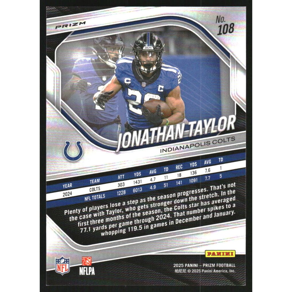 2025 Panini Prizm Prizms Red Flash #108 Jonathan Taylor
