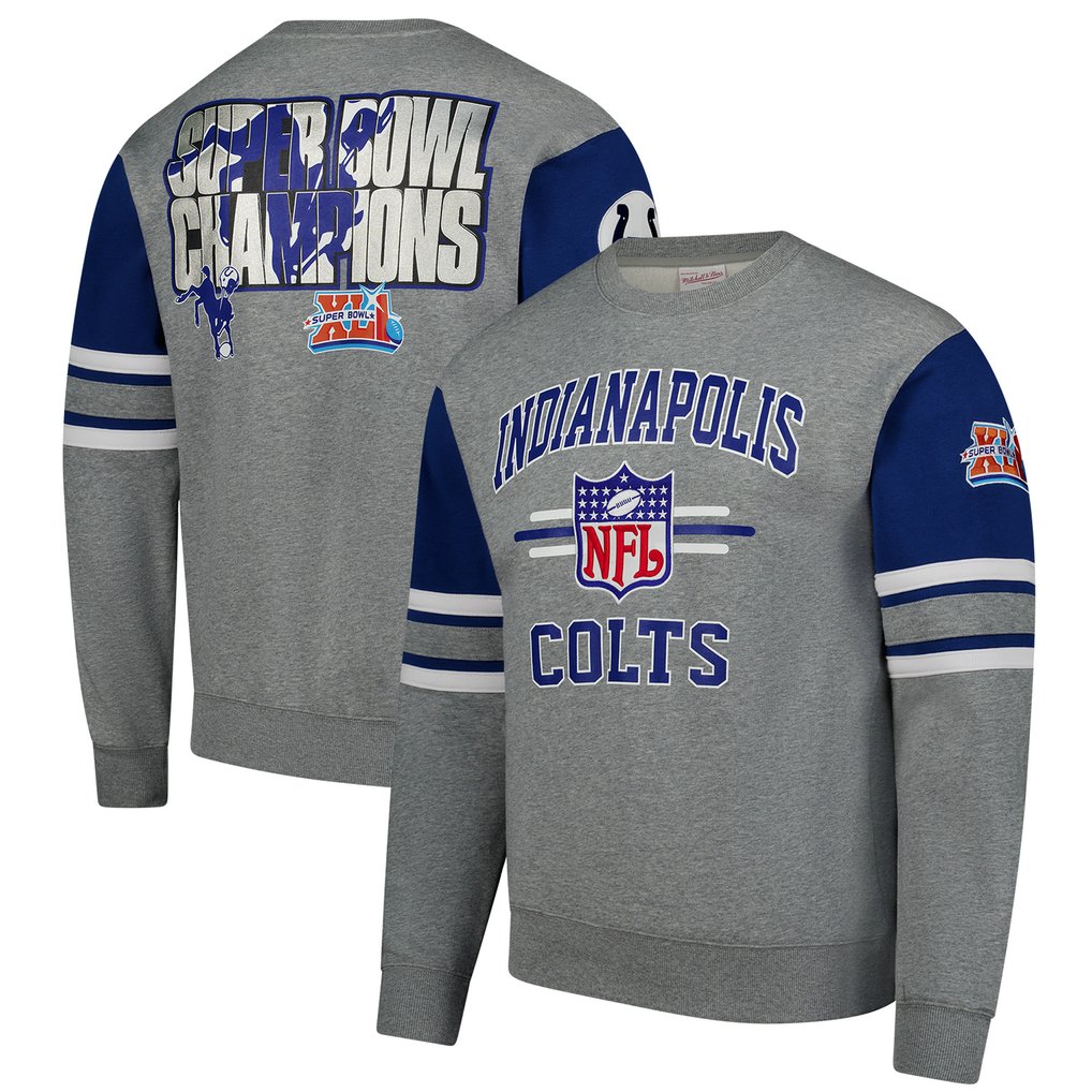 Indianapolis Colts Mitchell & Ness All Over 4.0 Vintage Logo Pullover Sweatshirt - Heather Gray