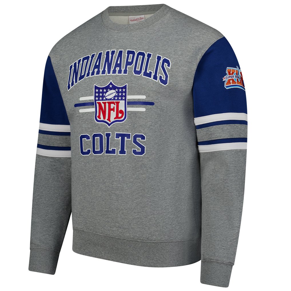 Indianapolis Colts Mitchell & Ness All Over 4.0 Vintage Logo Pullover Sweatshirt - Heather Gray