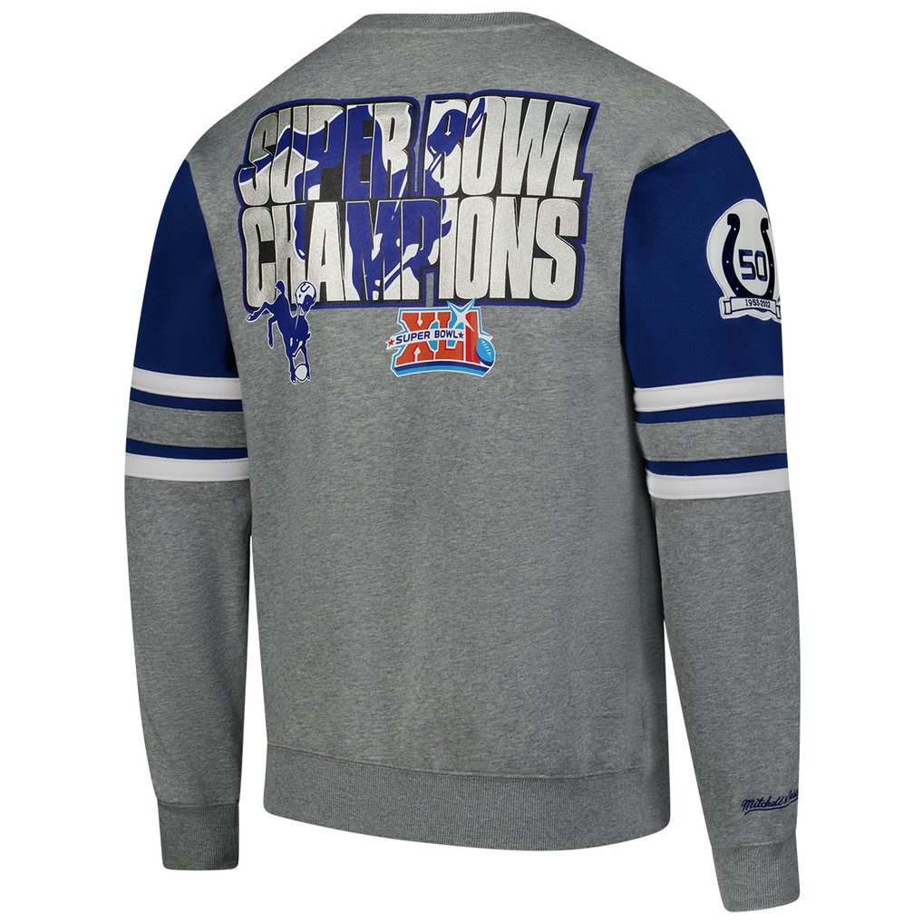 Indianapolis Colts Mitchell & Ness All Over 4.0 Vintage Logo Pullover Sweatshirt - Heather Gray