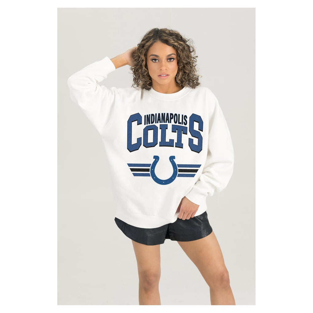  Indianapolis Colts Gameday Couture Women's Swift Strike Premium Oversized Fleece Pullover Sweatshirt - White