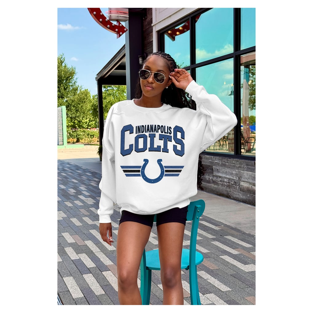  Indianapolis Colts Gameday Couture Women's Swift Strike Premium Oversized Fleece Pullover Sweatshirt - White