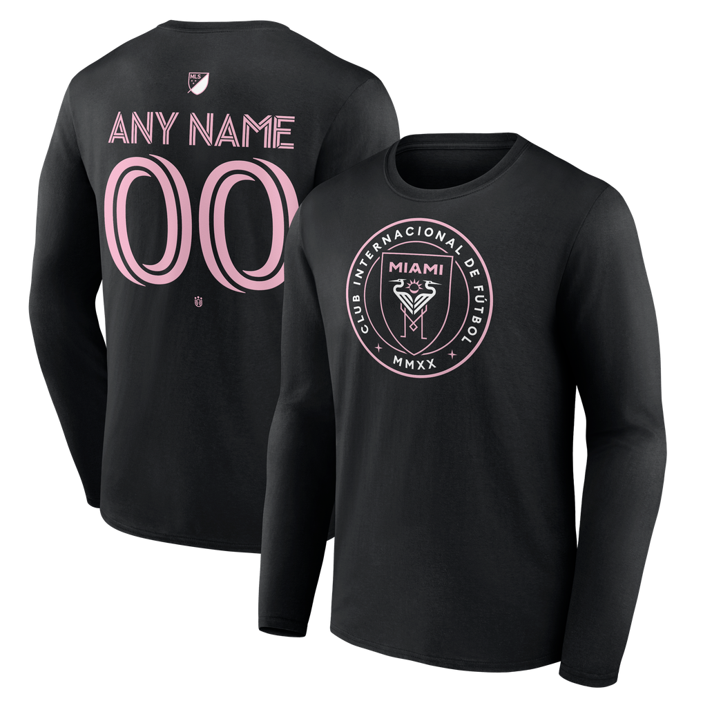 Inter Miami CF Authentic Stack Personalized Any Name & Number Long Sleeve T-Shirt - Black