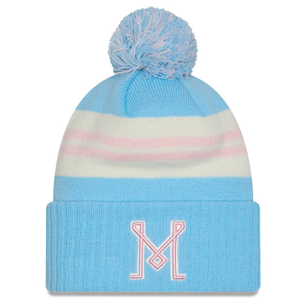  Inter Miami CF New Era 2025 Jersey Hook Cuffed Knit Hat With Pom - Light Blue