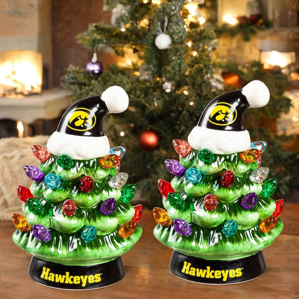 Iowa Hawkeyes 2-Pack 4" Ceramic LED Christmas Tree Set