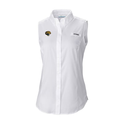 Jacksonville Jaguars Columbia Women's Historic Tamiami Omni-Shade Sleeveless Button-Up Shirt - White