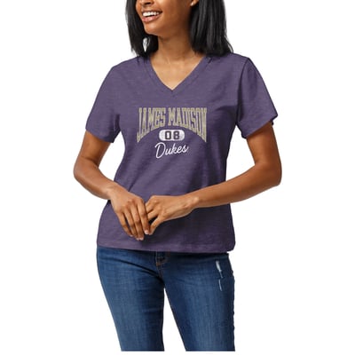  James Madison Dukes League Collegiate Wear Women's Intramural Boyfriend V-Neck T-Shirt - Heather Purple