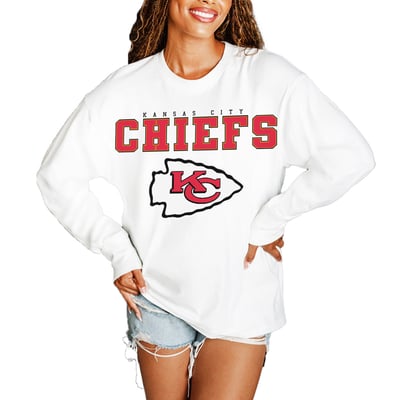  Kansas City Chiefs Gameday Couture Women's Big Goals Oversized Long Sleeve T-Shirt - White