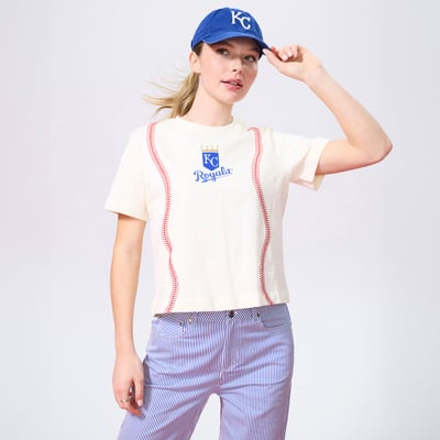  Kansas City Royals Terez Women's Vintage Baseball Stitch T-Shirt - Cream