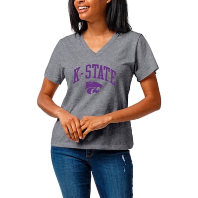  Kansas State Wildcats League Collegiate Wear Women's Intramural Boyfriend Tri-Blend V-Neck T-Shirt - Heather Gray