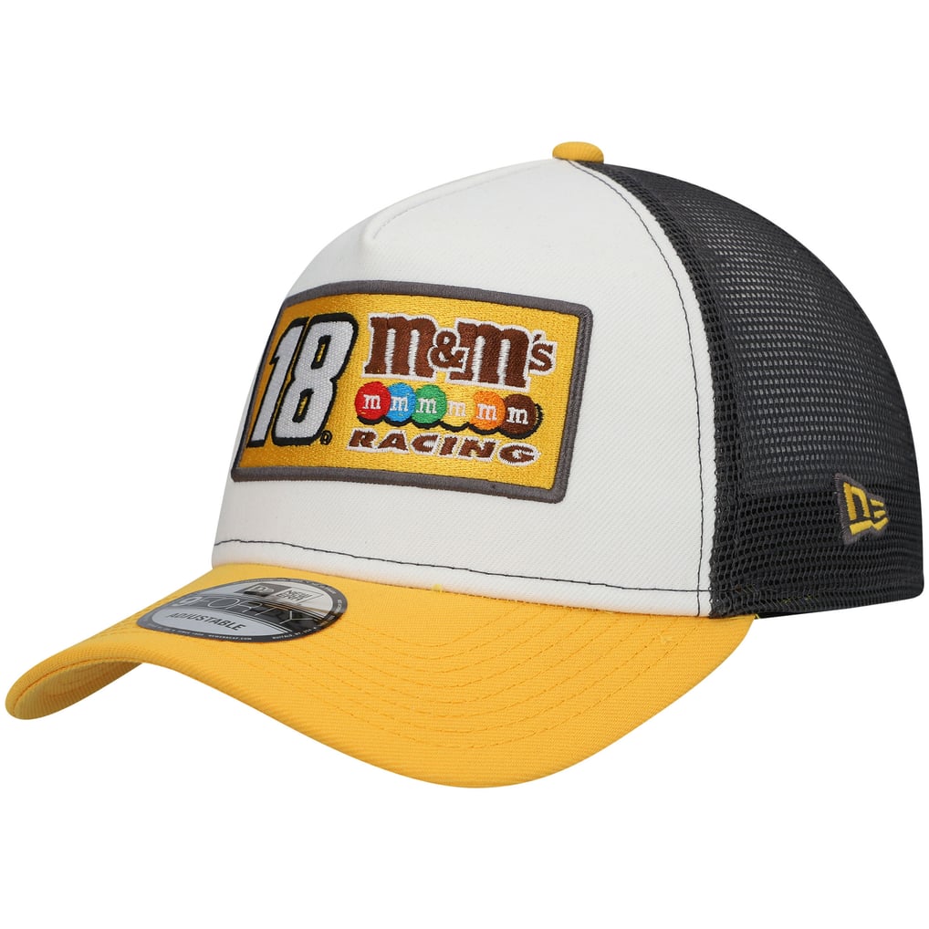 Kyle Busch New Era Double Patch 9FORTY A-Frame Trucker Snapback Hat - White/Gold