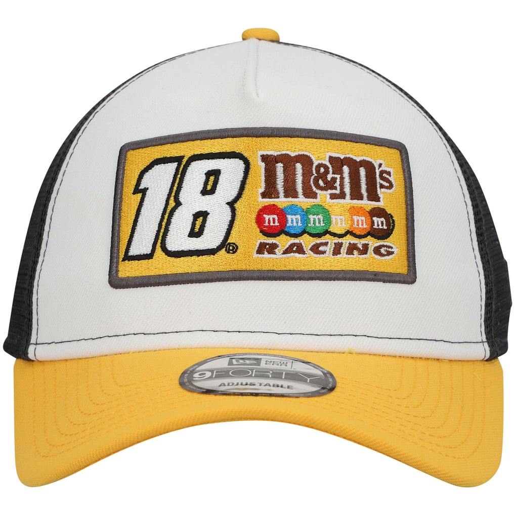 Kyle Busch New Era Double Patch 9FORTY A-Frame Trucker Snapback Hat - White/Gold