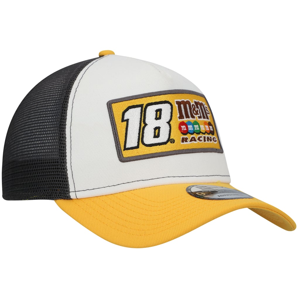 Kyle Busch New Era Double Patch 9FORTY A-Frame Trucker Snapback Hat - White/Gold