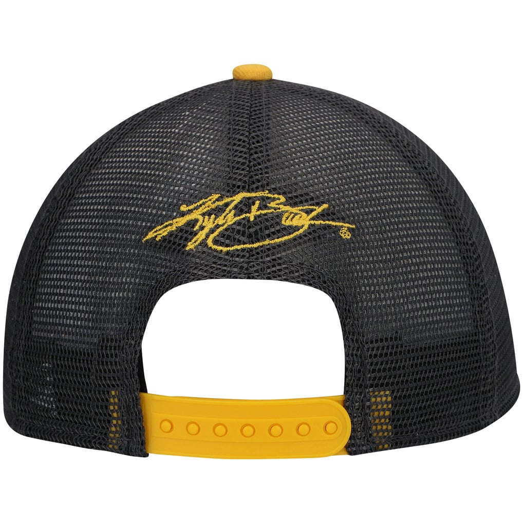 Kyle Busch New Era Double Patch 9FORTY A-Frame Trucker Snapback Hat - White/Gold