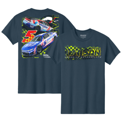  Kyle Larson Classic Ink #5 HendrickCars.com & Valvoline Dual Sponsor T-Shirt - Navy
