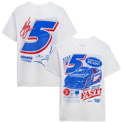 Kyle Larson Classic Ink #5 HendrickCars.com Newspaper T-Shirt - White