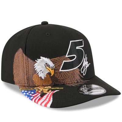Kyle Larson New Era Patriotic Eagle & Flag A-Frame 9FIFTY Snapback Hat - Black