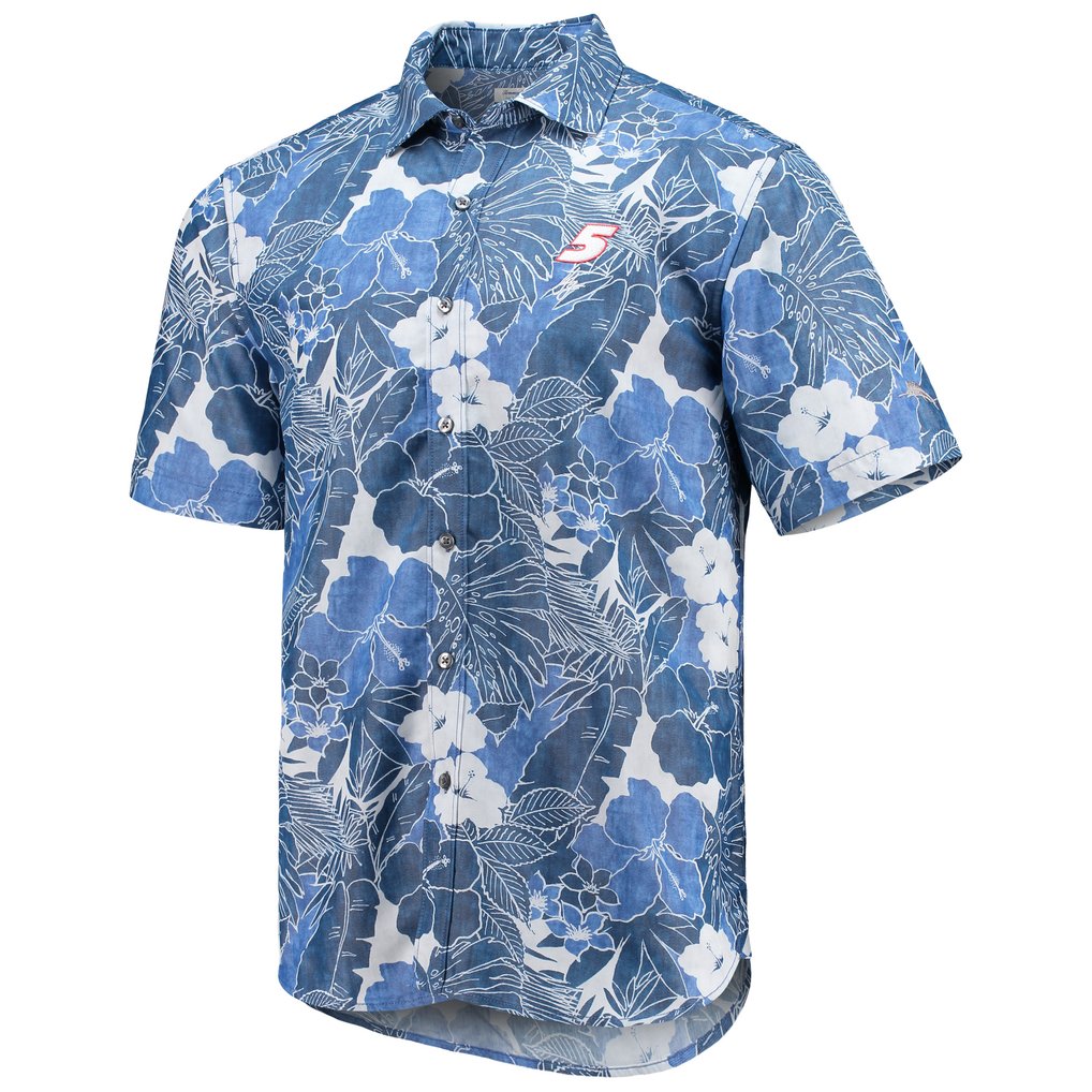 Kyle Larson Tommy Bahama Coconut Point Playa Flora Camp Button-Up Shirt - Blue