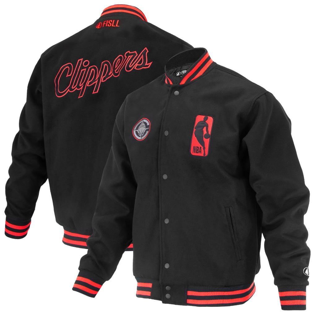 LA Clippers FISLL Unisex Logoman Shadow Collection Full-Snap Varsity Jacket - Black