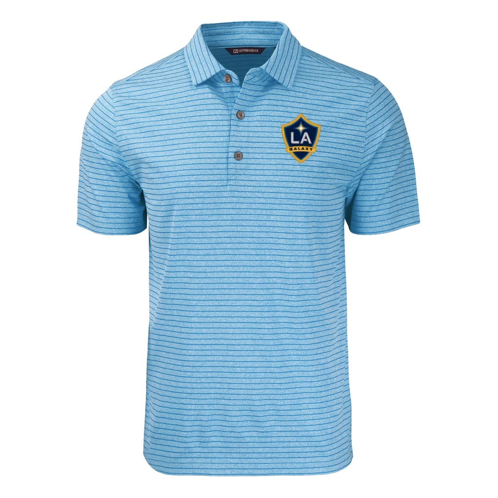 LA Galaxy Cutter & Buck Forge Eco Stripe Stretch Recycled Tri-Blend Polo - Heather Light Blue