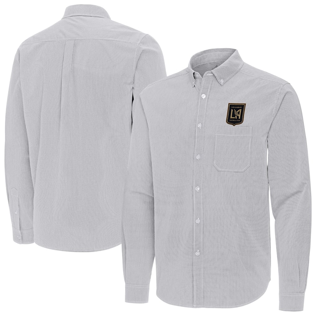 LAFC Antigua Porter Woven Tri-Blend Long Sleeve Button-Down Shirt - Gray