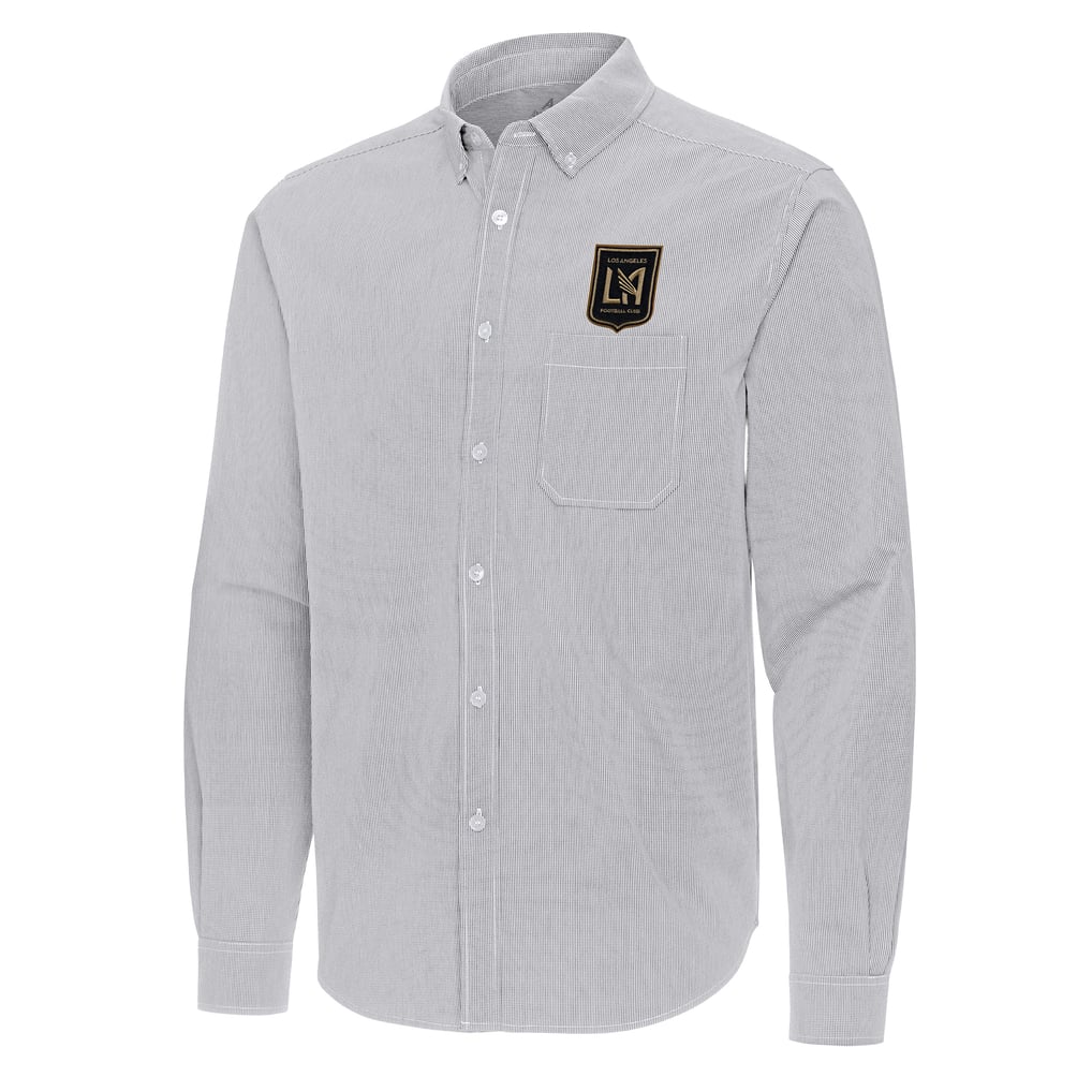 LAFC Antigua Porter Woven Tri-Blend Long Sleeve Button-Down Shirt - Gray