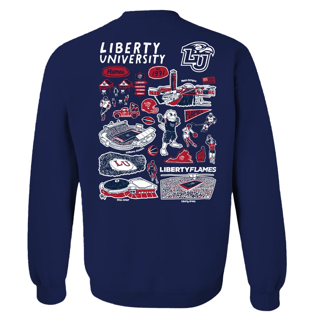  Liberty Flames Vive La Fete Women's Impressions Artwork Pullover Sweatshirt - Navy