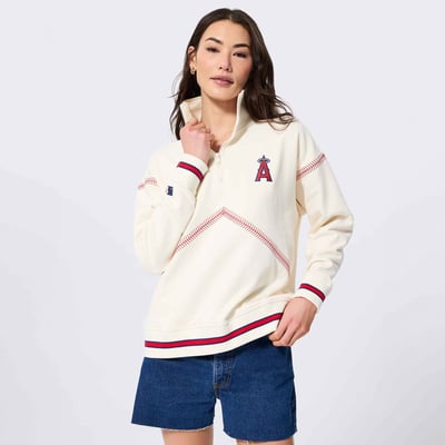  Los Angeles Angels Terez Women's Baseball Stitch Quarter-Zip Pullover - Cream
