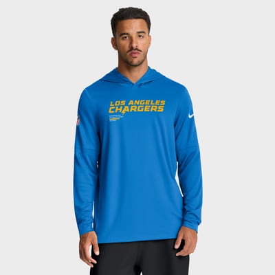 Los Angeles Chargers Nike Sideline Pure Fury Performance Long Sleeve Hooded T-Shirt - Powder Blue